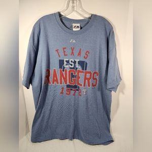 MAJESTIC MLB TEXAS RANGERS EST 1972 ADULT T-SHIRT SIZE XL BLUE COTTON POLYESTER